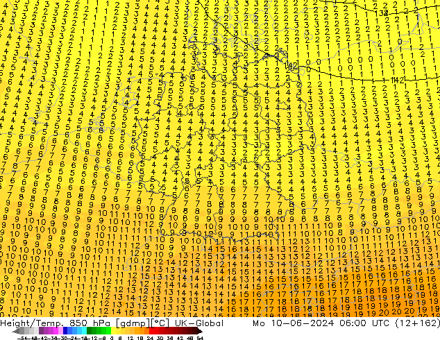 Height/Temp. 850 hPa UK-Global Mo 10.06.2024 06 UTC