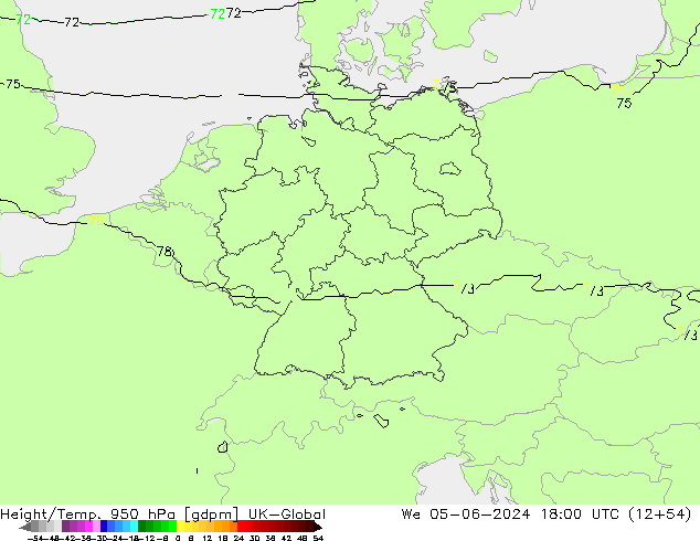 Height/Temp. 950 hPa UK-Global  05.06.2024 18 UTC
