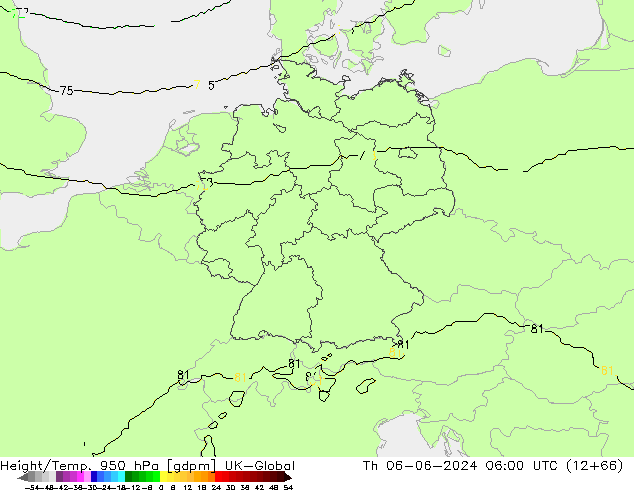 Hoogte/Temp. 950 hPa UK-Global do 06.06.2024 06 UTC