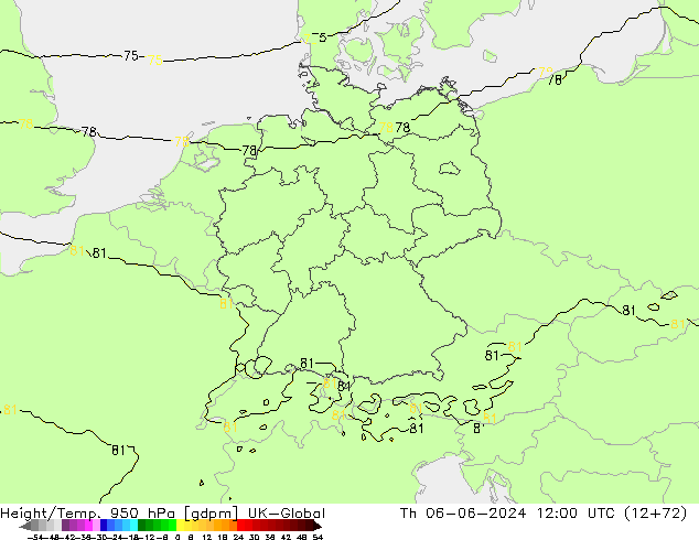 Height/Temp. 950 гПа UK-Global чт 06.06.2024 12 UTC