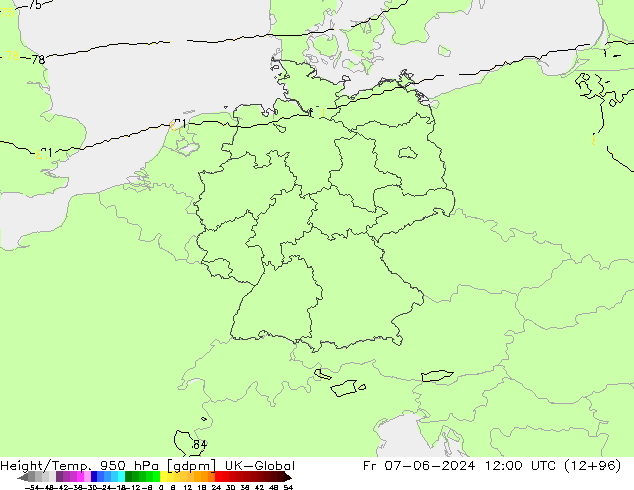 Height/Temp. 950 hPa UK-Global Fr 07.06.2024 12 UTC