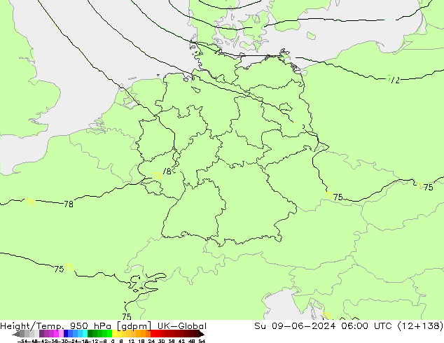 Géop./Temp. 950 hPa UK-Global dim 09.06.2024 06 UTC