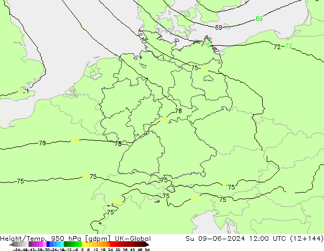 Geop./Temp. 950 hPa UK-Global dom 09.06.2024 12 UTC