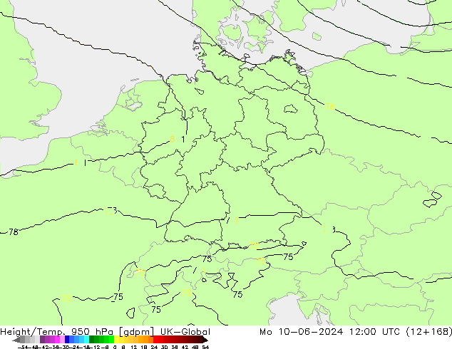 Height/Temp. 950 гПа UK-Global пн 10.06.2024 12 UTC