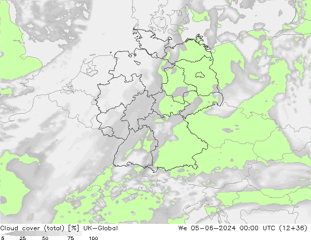 Cloud cover (total) UK-Global We 05.06.2024 00 UTC