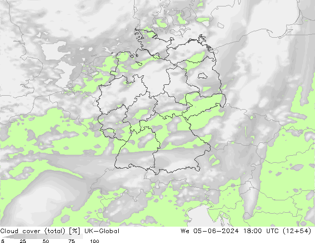 Cloud cover (total) UK-Global We 05.06.2024 18 UTC