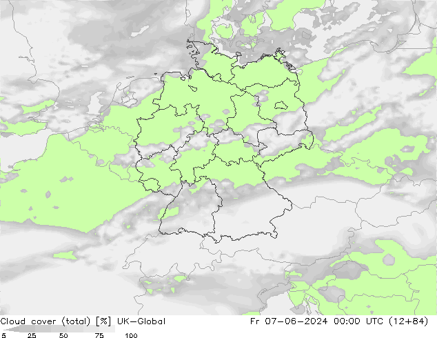 Bewolking (Totaal) UK-Global vr 07.06.2024 00 UTC