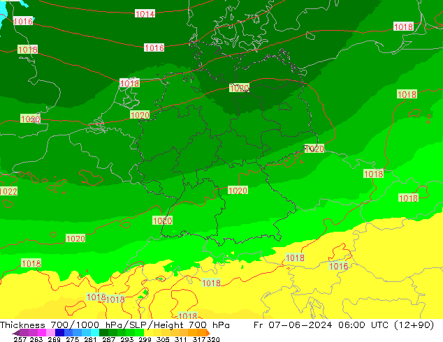 Thck 700-1000 hPa UK-Global ven 07.06.2024 06 UTC