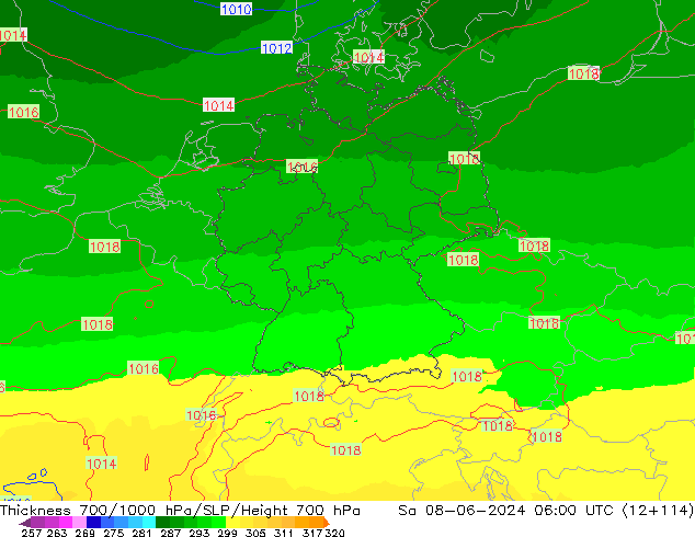 Thck 700-1000 hPa UK-Global Sa 08.06.2024 06 UTC