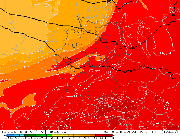 Theta-W 850hPa UK-Global mer 05.06.2024 09 UTC