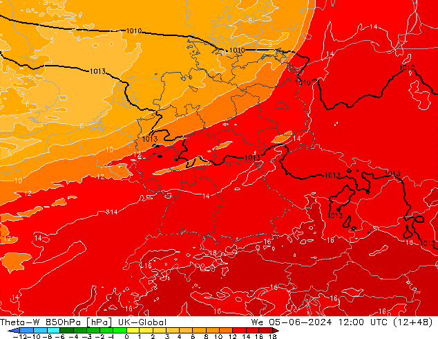 Theta-W 850hPa UK-Global mié 05.06.2024 12 UTC
