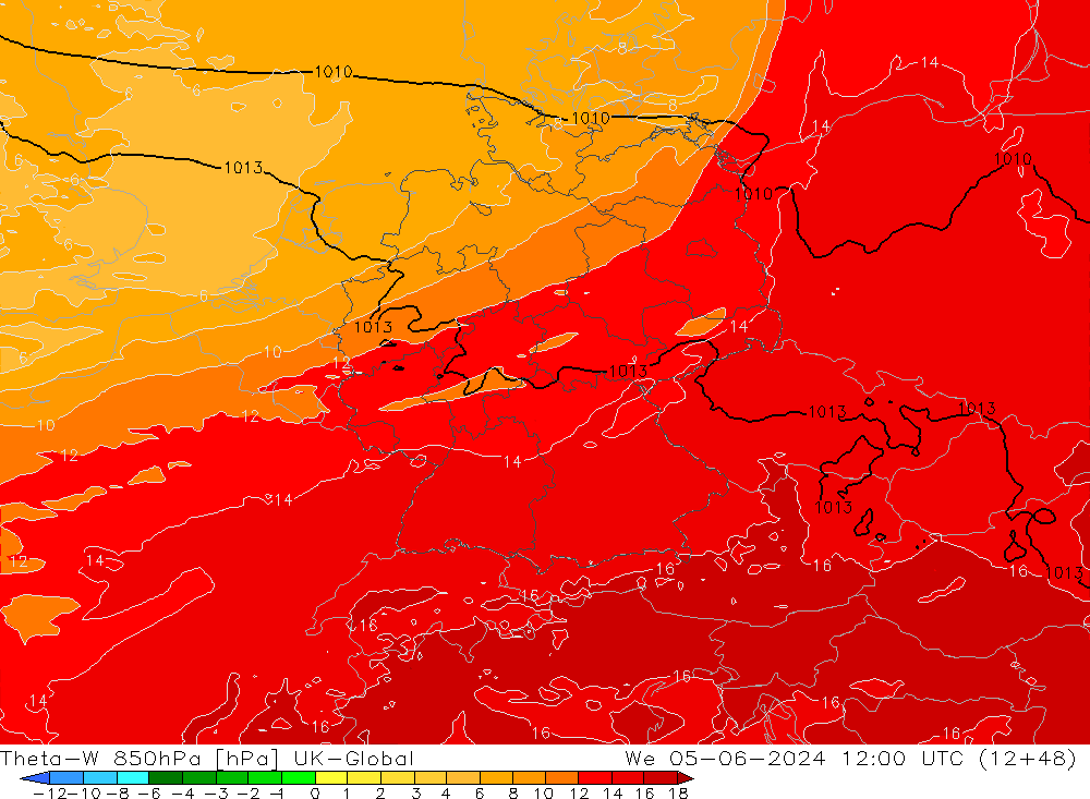Theta-W 850hPa UK-Global mié 05.06.2024 12 UTC