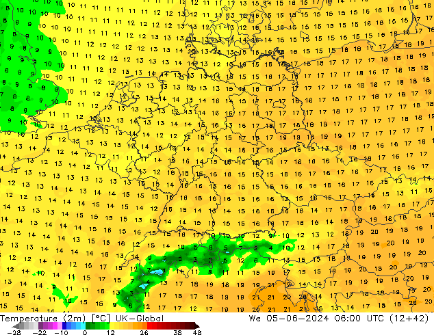 Sıcaklık Haritası (2m) UK-Global Çar 05.06.2024 06 UTC