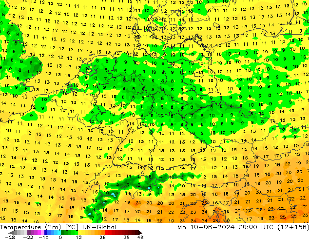 Temperatura (2m) UK-Global lun 10.06.2024 00 UTC