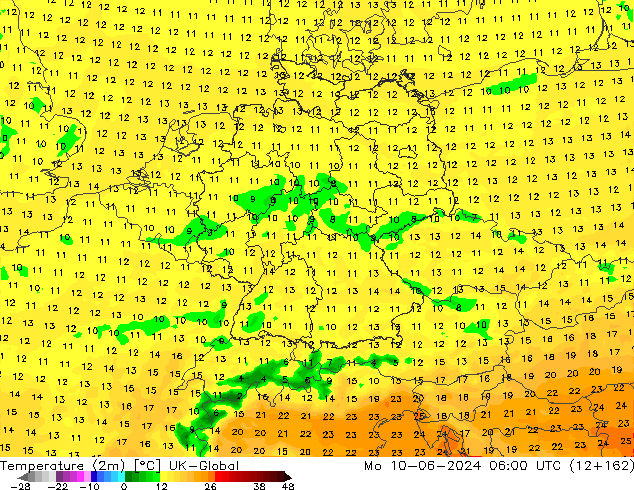 Temperature (2m) UK-Global Mo 10.06.2024 06 UTC