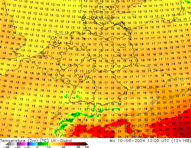 Temperature (2m) UK-Global Po 10.06.2024 12 UTC