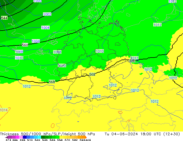 Thck 500-1000hPa UK-Global Tu 04.06.2024 18 UTC