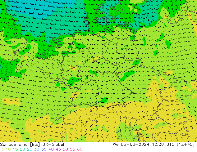 Vent 10 m UK-Global mer 05.06.2024 12 UTC