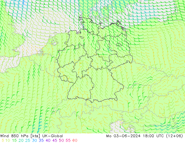 Wind 850 hPa UK-Global Mo 03.06.2024 18 UTC