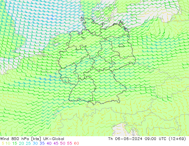 Wind 850 hPa UK-Global do 06.06.2024 09 UTC