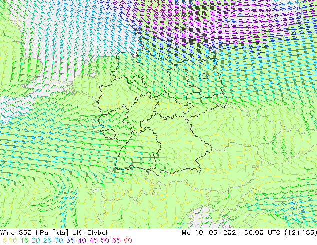 Rüzgar 850 hPa UK-Global Pzt 10.06.2024 00 UTC