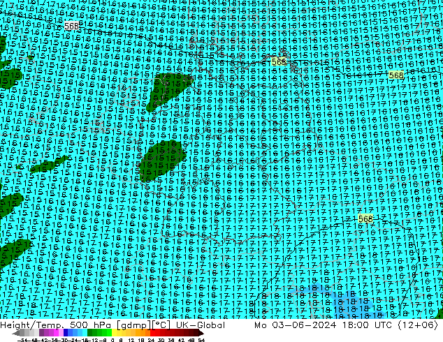 Height/Temp. 500 hPa UK-Global Mo 03.06.2024 18 UTC