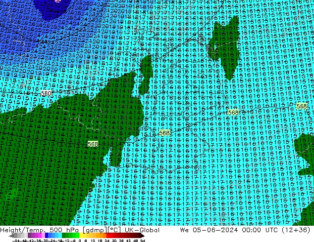 Height/Temp. 500 hPa UK-Global We 05.06.2024 00 UTC