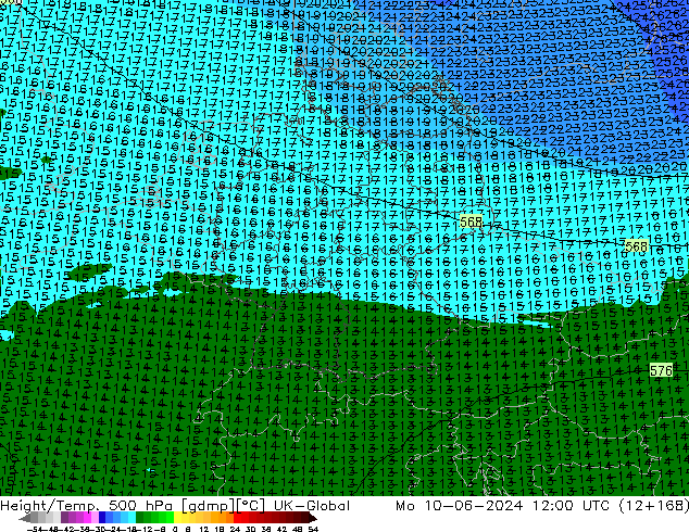 Height/Temp. 500 hPa UK-Global Mo 10.06.2024 12 UTC