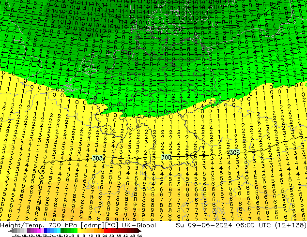 Height/Temp. 700 гПа UK-Global Вс 09.06.2024 06 UTC