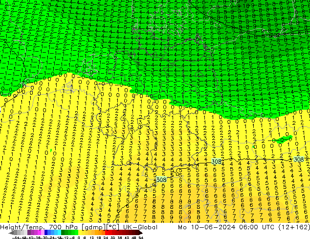 Height/Temp. 700 hPa UK-Global Mo 10.06.2024 06 UTC