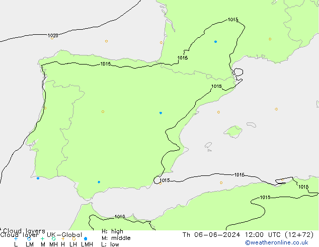 Cloud layer UK-Global чт 06.06.2024 12 UTC