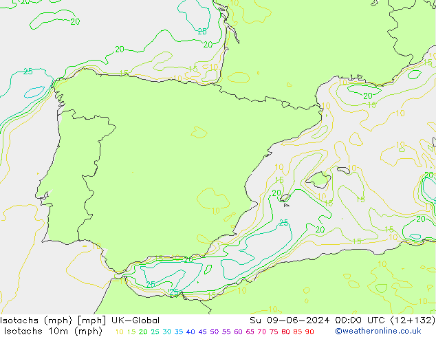 Izotacha (mph) UK-Global nie. 09.06.2024 00 UTC