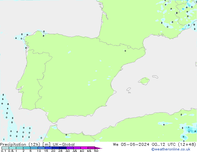 Precipitation (12h) UK-Global We 05.06.2024 12 UTC