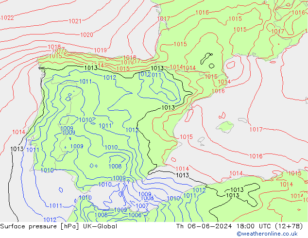 Surface pressure UK-Global Th 06.06.2024 18 UTC