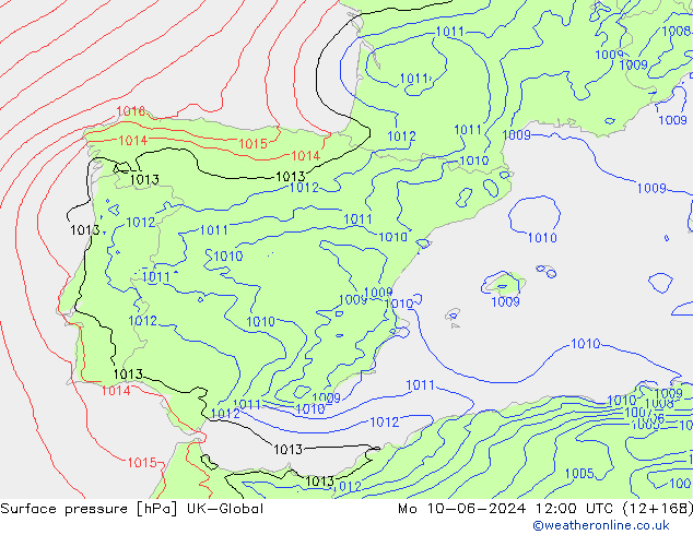 Surface pressure UK-Global Mo 10.06.2024 12 UTC