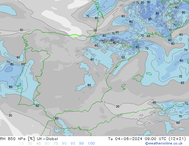 RH 850 hPa UK-Global mar 04.06.2024 09 UTC