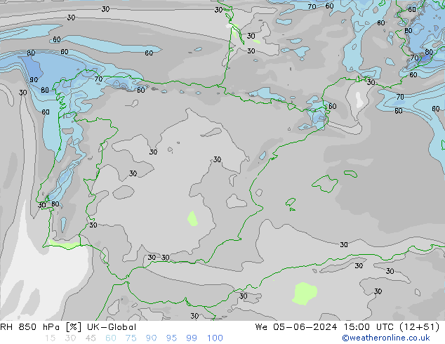 RH 850 гПа UK-Global ср 05.06.2024 15 UTC