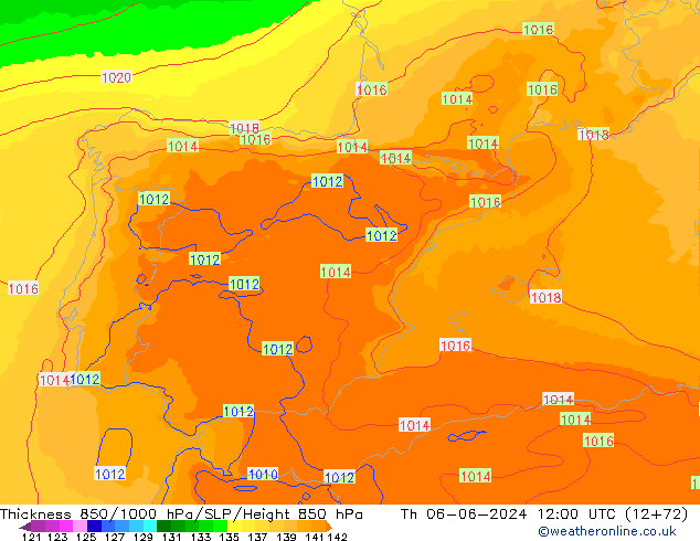 Thck 850-1000 гПа UK-Global чт 06.06.2024 12 UTC