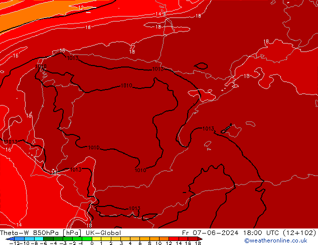 Theta-W 850hPa UK-Global Fr 07.06.2024 18 UTC