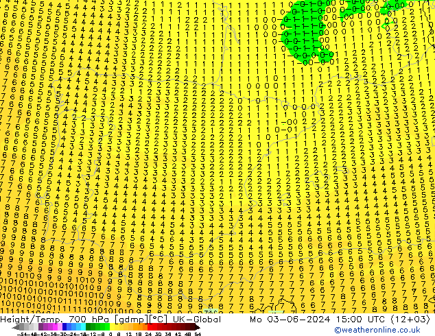 Height/Temp. 700 hPa UK-Global Mo 03.06.2024 15 UTC