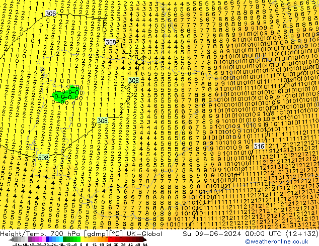 Géop./Temp. 700 hPa UK-Global dim 09.06.2024 00 UTC
