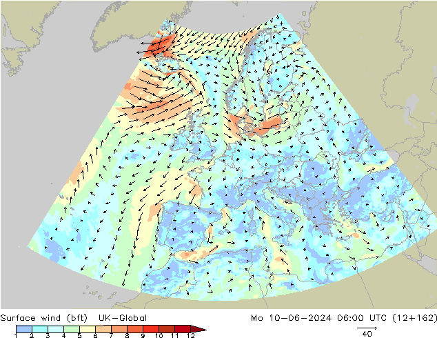 Bodenwind (bft) UK-Global Mo 10.06.2024 06 UTC