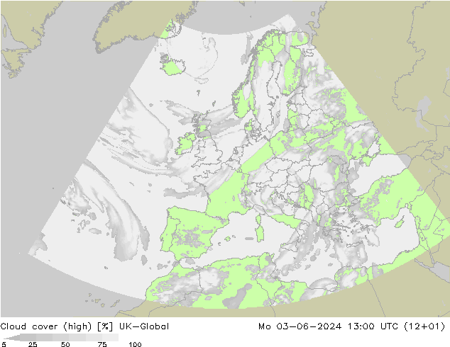 Cloud cover (high) UK-Global Mo 03.06.2024 13 UTC