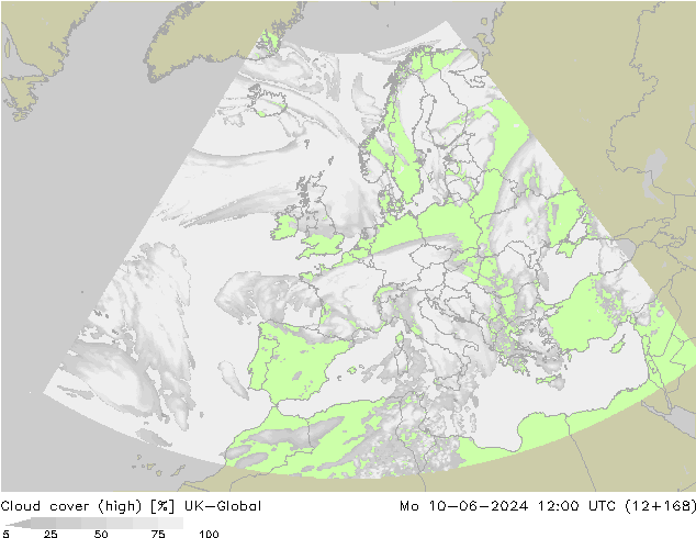 Cloud cover (high) UK-Global Mo 10.06.2024 12 UTC