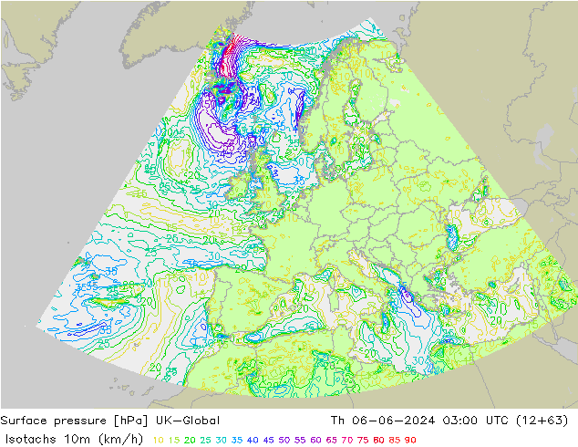 Isotachs (kph) UK-Global Čt 06.06.2024 03 UTC