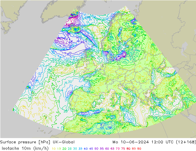 Isotaca (kph) UK-Global lun 10.06.2024 12 UTC