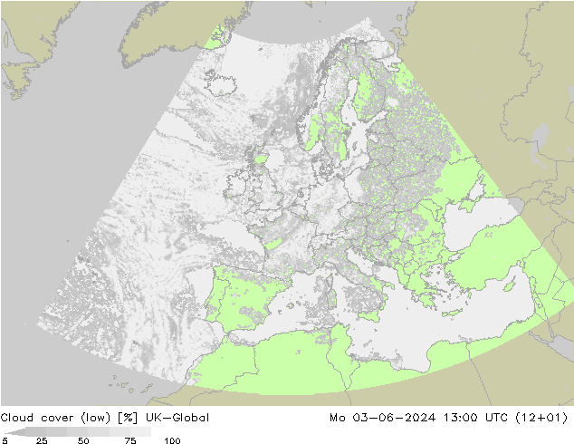 zachmurzenie (niskie) UK-Global pon. 03.06.2024 13 UTC