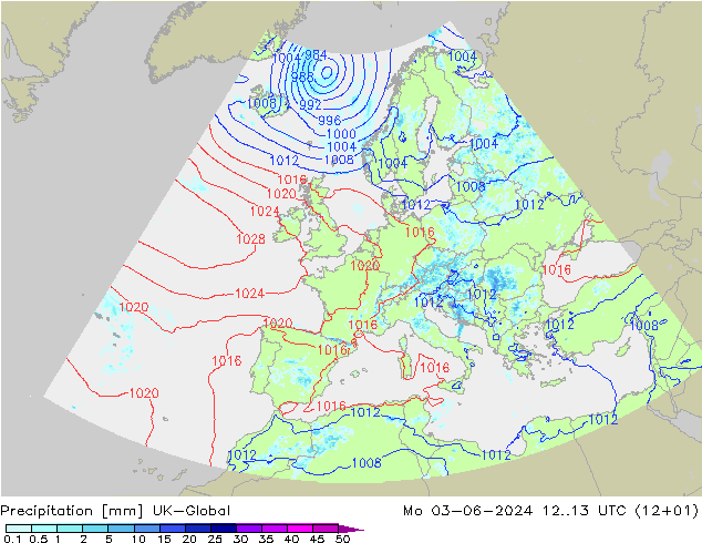 Precipitation UK-Global Mo 03.06.2024 13 UTC