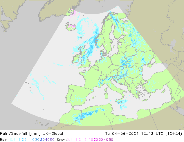 Rain/Snowfall UK-Global Tu 04.06.2024 12 UTC