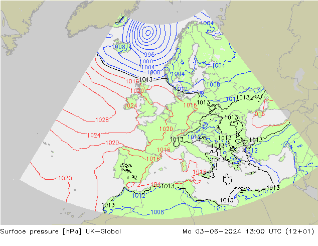 Atmosférický tlak UK-Global Po 03.06.2024 13 UTC